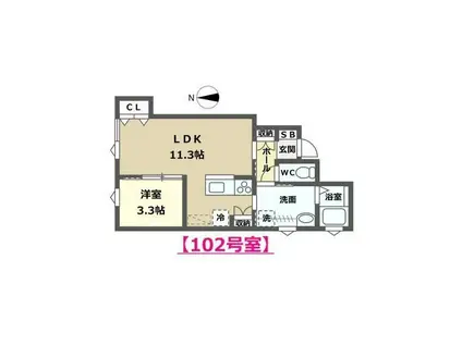 PIVOTE(1LDK/1階)の間取り写真