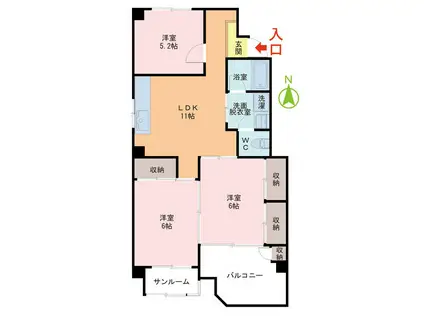 スカイメナー花堂(3LDK/3階)の間取り写真