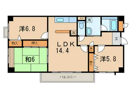 フローラル良元(3LDK/4階)の間取り写真