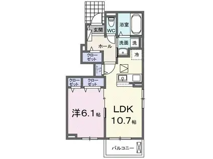 アリエッタA(1LDK/1階)の間取り写真