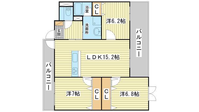 ハッピーコート飾磨(3LDK/4階)の間取り写真