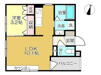 シャトン宇治(1LDK/2階)の間取り写真