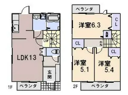 ファミール大林(3LDK/1階)の間取り写真