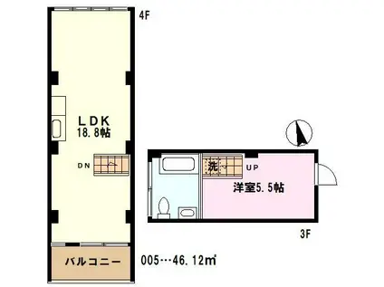 CROSS(1LDK/4階)の間取り写真