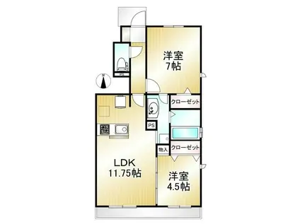 クレールヴェルデ(2LDK/1階)の間取り写真