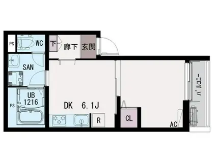 イクシオ熊野前駅(1DK/2階)の間取り写真