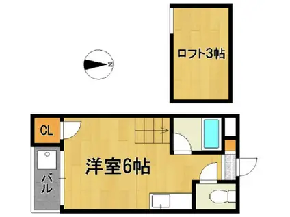 プライマリー野中町東(ワンルーム/2階)の間取り写真