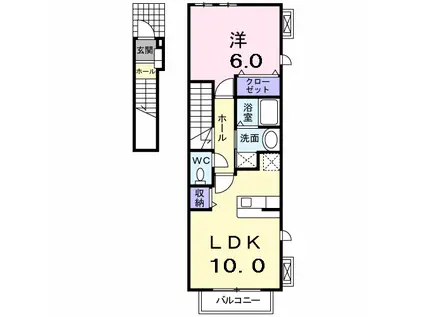 ルヴェ・ドュ・ソレイユ(1LDK/2階)の間取り写真