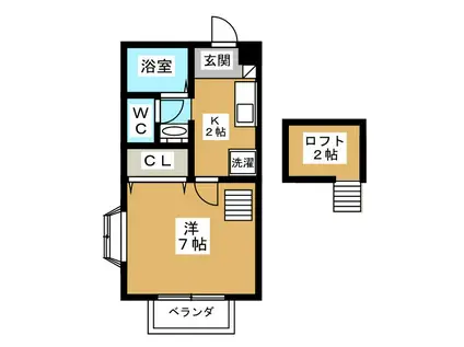 グロウス国立VII(1K/2階)の間取り写真