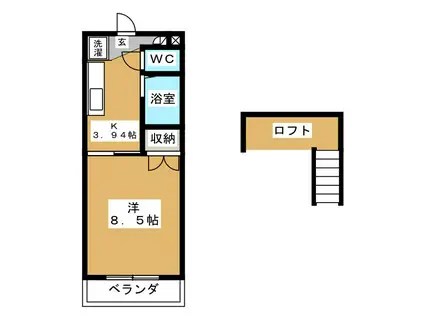 カープハイツ(1K/1階)の間取り写真