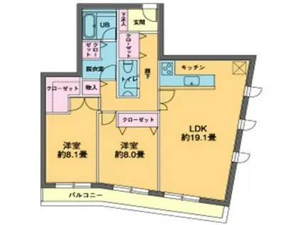 カスタリア西麻布霞町(2LDK/1階)の間取り写真