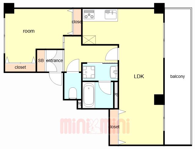 メイピース芦屋(1LDK/5階)の間取り写真