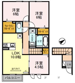 モアナ B棟(3LDK/2階)の間取り写真