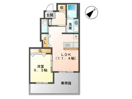 フォレスト 姫城(1LDK/1階)の間取り写真