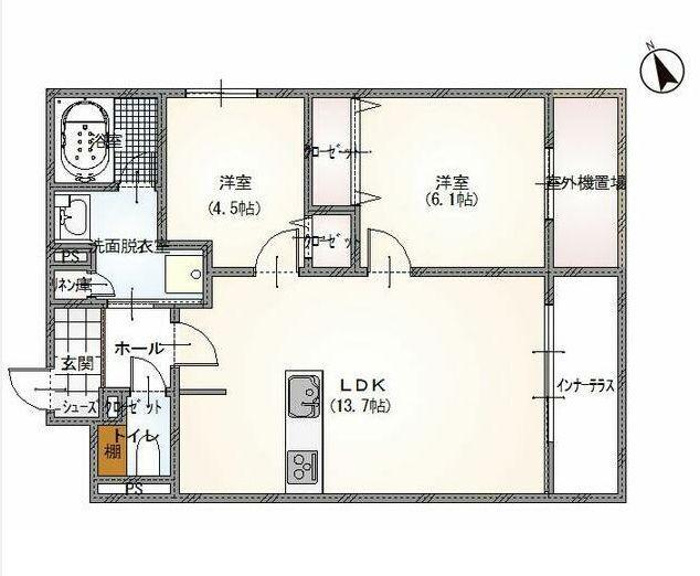 グランディールA&N出町柳(2LDK/3階)の間取り写真