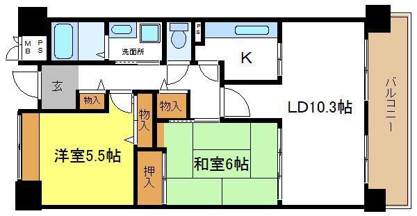アレフ長吉(2LDK/1階)の間取り写真