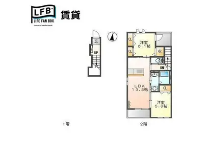 エイトシティーII(2LDK/2階)の間取り写真