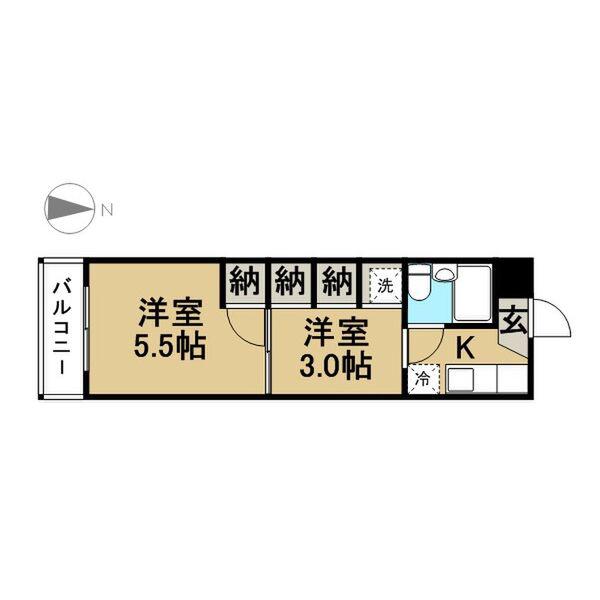 ガーデンハイツ神山(2K/3階)の間取り写真
