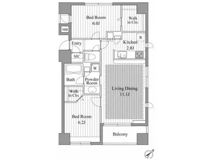 レジディア新川2(2LDK/10階)の間取り写真