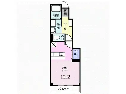フルールM2(ワンルーム/1階)の間取り写真