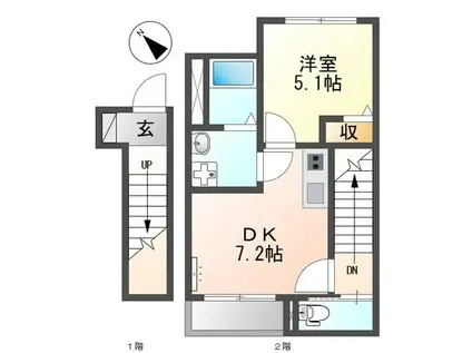 スイートサルタン(1DK/2階)の間取り写真