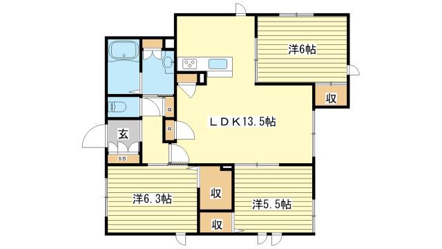 エスペランサ姫路南(3LDK/1階)の間取り写真