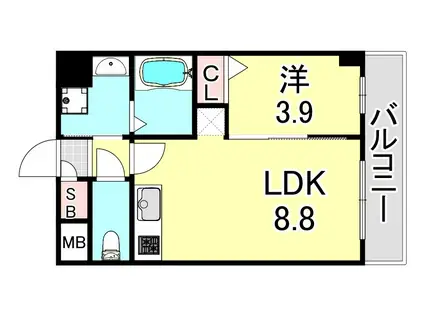 SDグランツ神戸ウエスト(1LDK/7階)の間取り写真