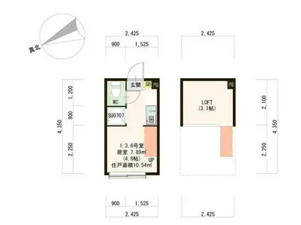 ハーモニーテラス東中野(ワンルーム/1階)の間取り写真