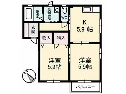 パルクマンションⅡ棟(2K/2階)の間取り写真