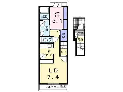 サンフラワーA棟(1LDK/2階)の間取り写真