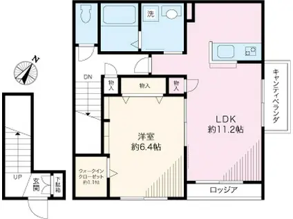 御殿町ハウス(1LDK/2階)の間取り写真