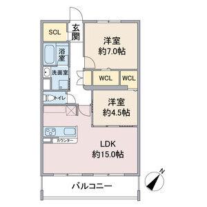 パラドール デ カミヤシロII(2LDK/1階)の間取り写真