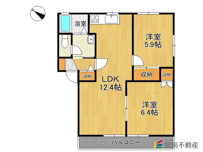 ハイラーク甘木D棟(2LDK/1階)の間取り写真