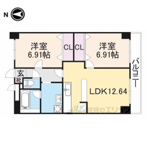 スカイヴィレッジ大宮(2LDK/3階)の間取り写真