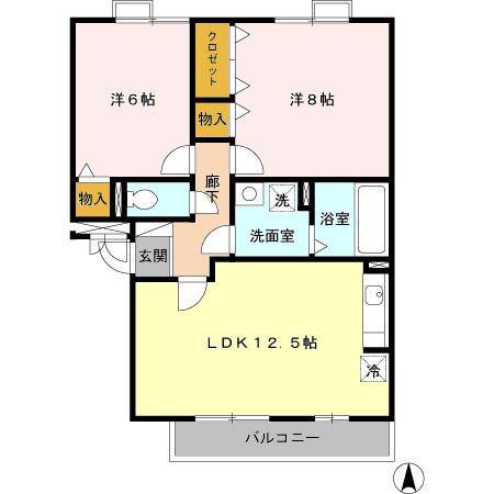 アミスター B棟(2LDK/3階)の間取り写真