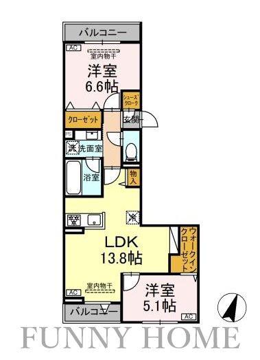 セレスティア船橋II(2LDK/2階)の間取り写真
