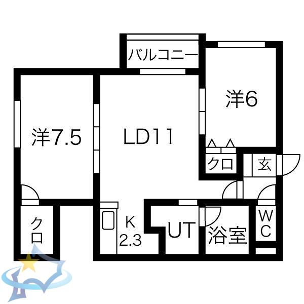 プレシャス333(2LDK/1階)の間取り写真