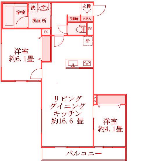 ヒル・シャンス大倉山(2LDK/2階)の間取り写真