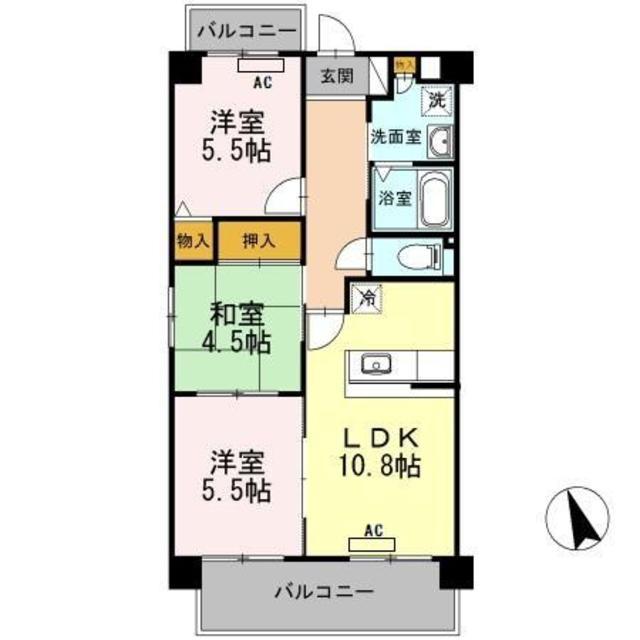 クレスト西添(3LDK/4階)の間取り写真