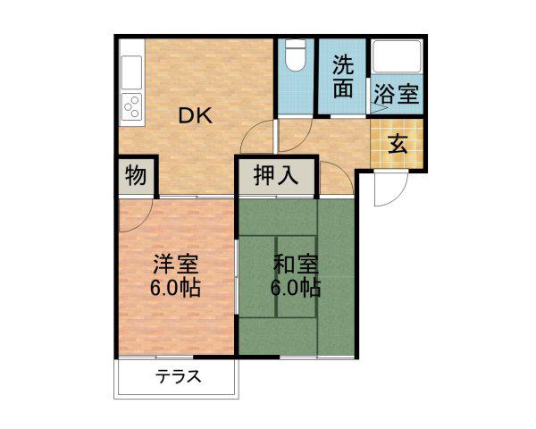 ファミール仁川II(2DK/1階)の間取り写真