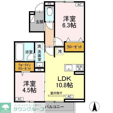 ベルウッドコートA棟(2LDK/1階)の間取り写真