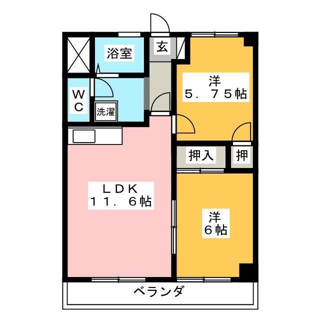 第二吉田ビル(2LDK/4階)の間取り写真