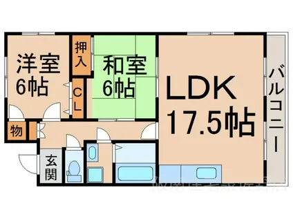 マリンハイツ田尻(2LDK/3階)の間取り写真