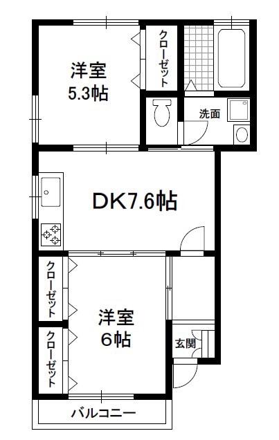 SYハイツ(2DK/2階)の間取り写真