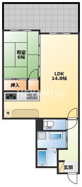 ファミーユオランダ通(1LDK/3階)の間取り写真