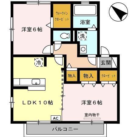 インターフレグラントB(2LDK/2階)の間取り写真