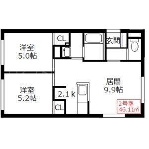 リフレ澄川(2LDK/4階)の間取り写真
