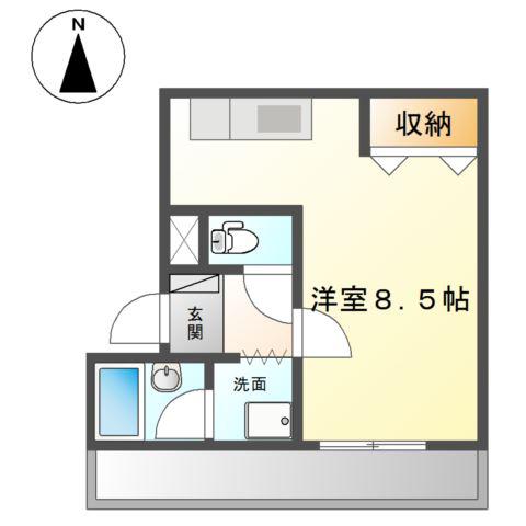 ヴーヴレイ(ワンルーム/2階)の間取り写真