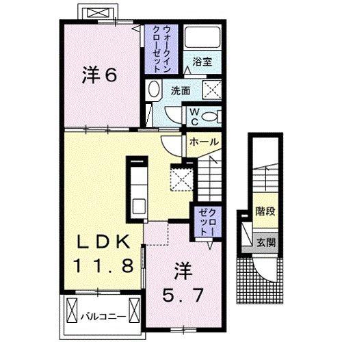 コンフォール B(2LDK/2階)の間取り写真