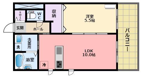 カサ・エネロ甲子園口(1LDK/1階)の間取り写真